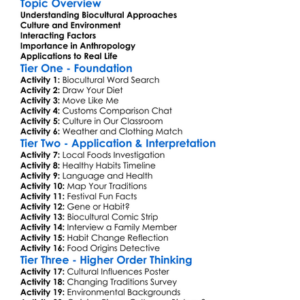 Biocultural Approaches Worksheet Activity Booklet