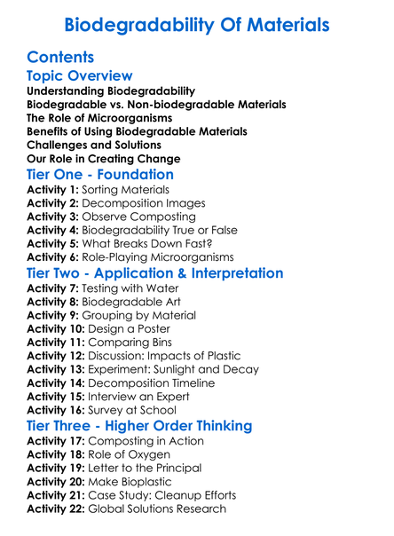 Biodegradability Of Materials Worksheet Activity Booklet