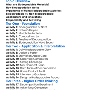 Biodegradable Materials Worksheet Activity Booklet