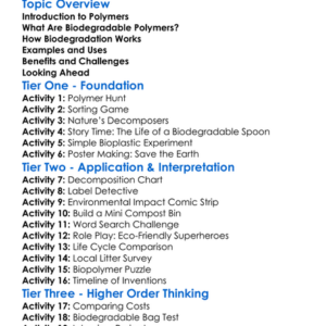 Biodegradable Polymers Worksheet Activity Booklet