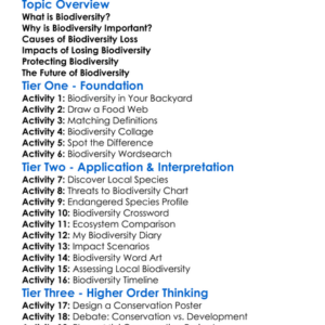 Biodiversity Loss Worksheet Activity Booklet