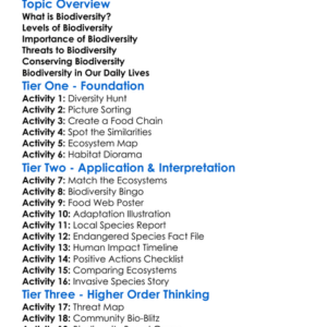 Biodiversity Worksheet Activity Booklet
