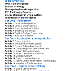 Bioenergetics Worksheet Activity Booklet