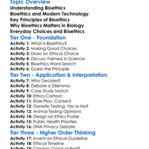 Bioethics In Modern Biology Worksheet Activity Booklet
