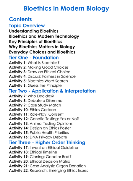 Bioethics In Modern Biology Worksheet Activity Booklet