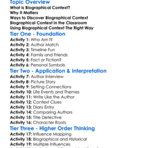 Biographical Context Worksheet Activity Booklet