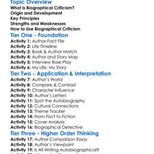 Biographical Criticism Worksheet Activity Booklet