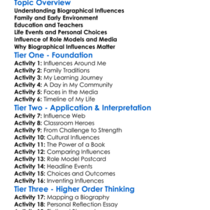 Biographical Influences Worksheet Activity Booklet