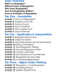 Biographical Studies Worksheet Activity Booklet
