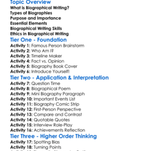 Biographical Writing Worksheet Activity Booklet