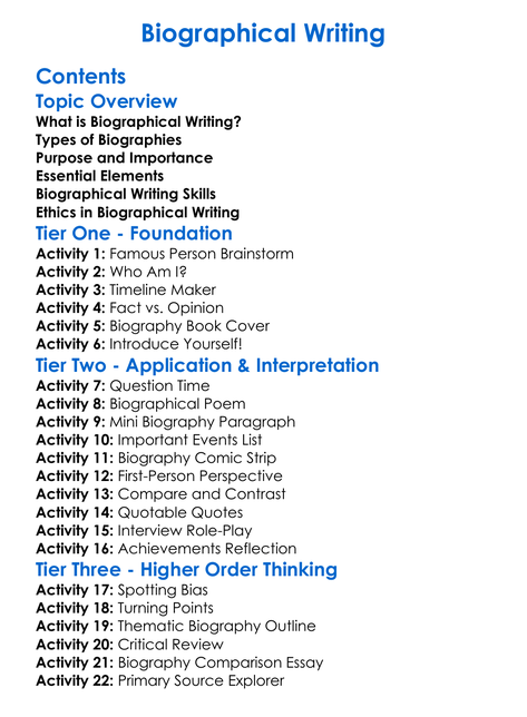 Biographical Writing Worksheet Activity Booklet