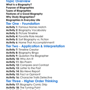 Biographies Worksheet Activity Booklet