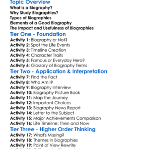 Biography Study Worksheet Activity Booklet