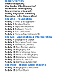 Biography Worksheet Activity Booklet