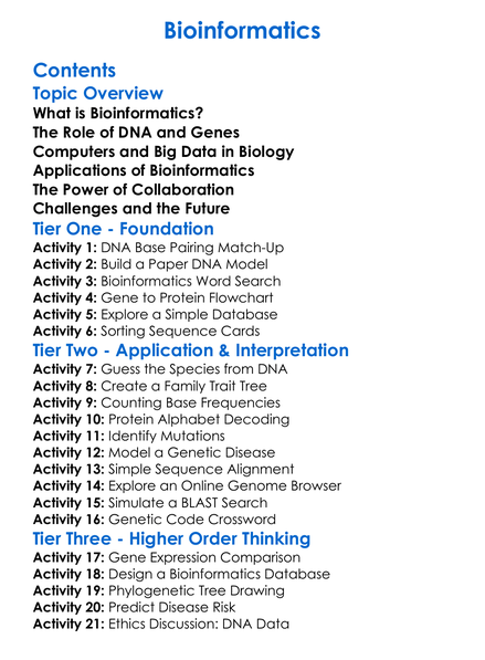 Bioinformatics Worksheet Activity Booklet