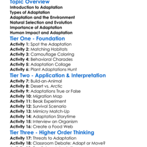 Biological Adaptation Worksheet Activity Booklet