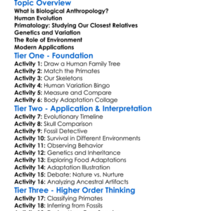 Biological Anthropology Worksheet Activity Booklet