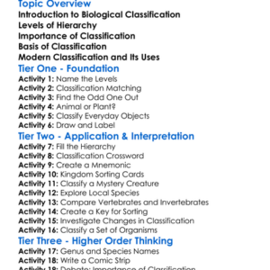 Biological Classification Hierarchy Worksheet Activity Booklet
