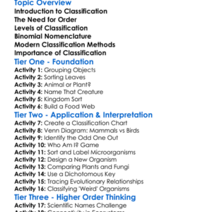 Biological Classification System Worksheet Activity Booklet
