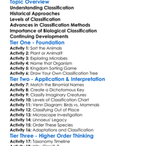Biological Classification Systems Worksheet Activity Booklet
