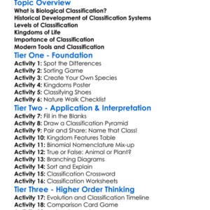 Biological Classification Worksheet Activity Booklet