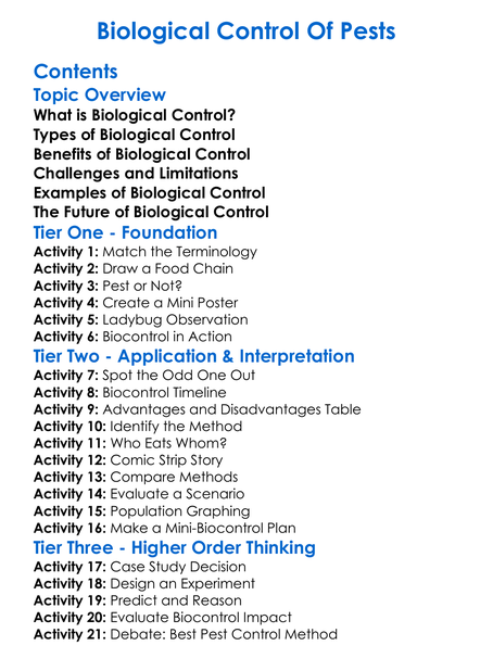 Biological Control Of Pests Worksheet Activity Booklet