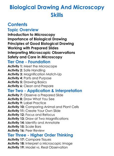 Biological Drawing And Microscopy Skills Worksheet Activity Booklet