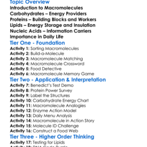 Biological Macromolecules Worksheet Activity Booklet