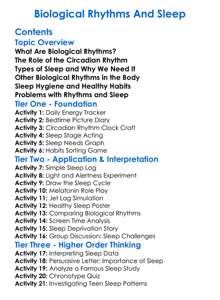 Biological Rhythms And Sleep Worksheet Activity Booklet
