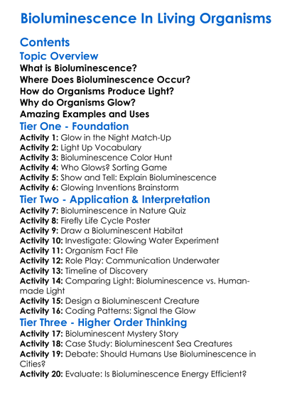 Bioluminescence In Living Organisms Worksheet Activity Booklet