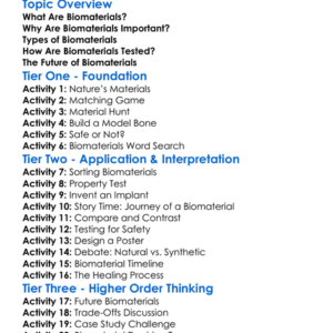 Biomaterials Worksheet Activity Booklet