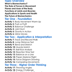 Biomechanics Basics Worksheet Activity Booklet