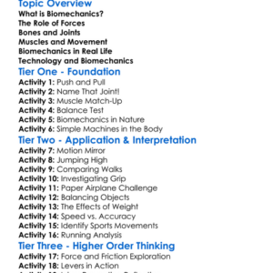 Biomechanics Worksheet Activity Booklet