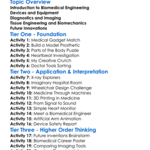 Biomedical Engineering Applications Worksheet Activity Booklet