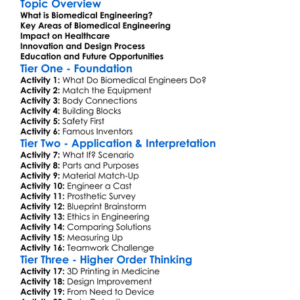 Biomedical Engineering Introduction Worksheet Activity Booklet