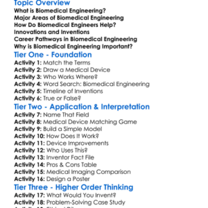 Biomedical Engineering Overview Worksheet Activity Booklet