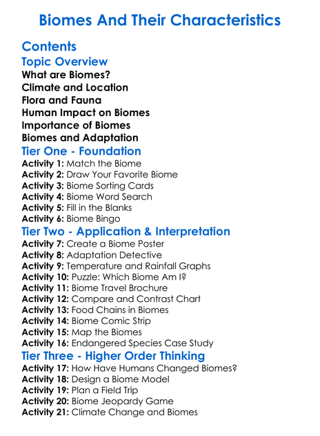 Biomes And Their Characteristics Worksheet Activity Booklet