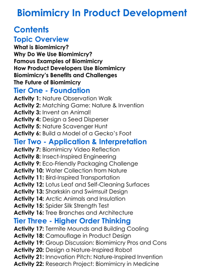 Biomimicry In Product Development Worksheet Activity Booklet