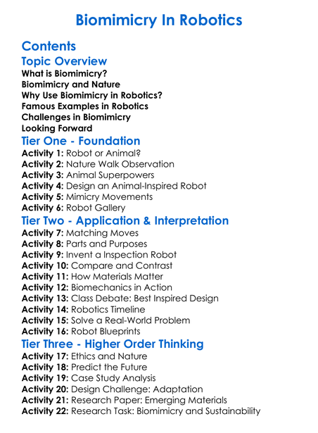 Biomimicry In Robotics Worksheet Activity Booklet