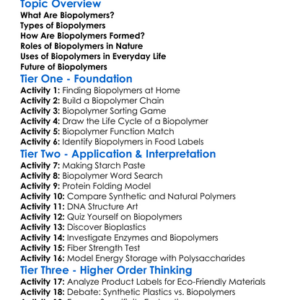 Biopolymers Worksheet Activity Booklet