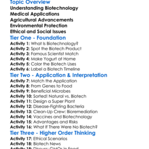 Biotechnological Applications Worksheet Activity Booklet