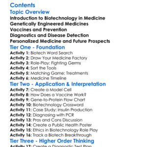 Biotechnology Applications In Medicine Worksheet Activity Booklet