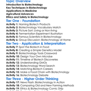 Biotechnology Basics Worksheet Activity Booklet