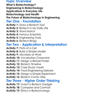 Biotechnology In Engineering Worksheet Activity Booklet