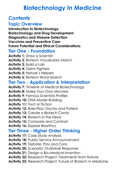 Biotechnology In Medicine Worksheet Activity Booklet