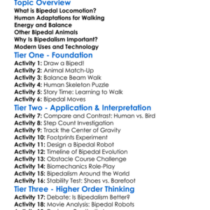 Bipedal Locomotion Worksheet Activity Booklet