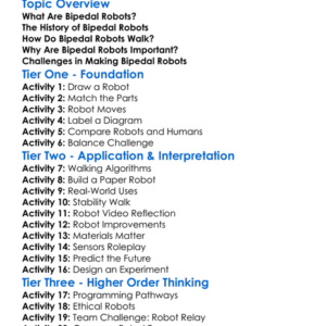 Bipedal Robots Worksheet Activity Booklet