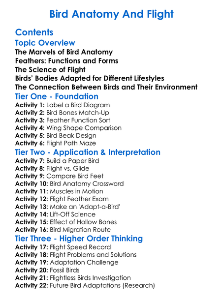 Bird Anatomy And Flight Worksheet Activity Booklet