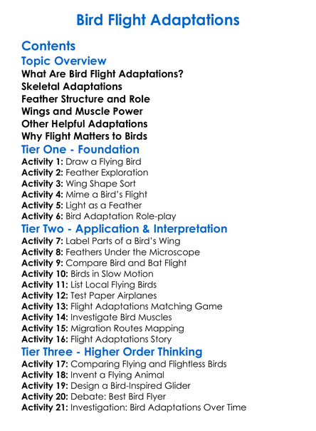 Bird Flight Adaptations Worksheet Activity Booklet
