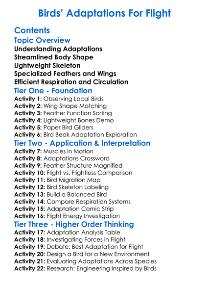 Birds Adaptations For Flight Worksheet Activity Booklet